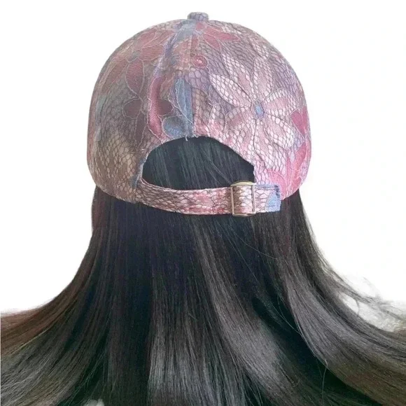 Boutique Handcrafted Feminine Floral Lace Embroidered Butterfly Baseball Cap Hat - Picture 5 of 9